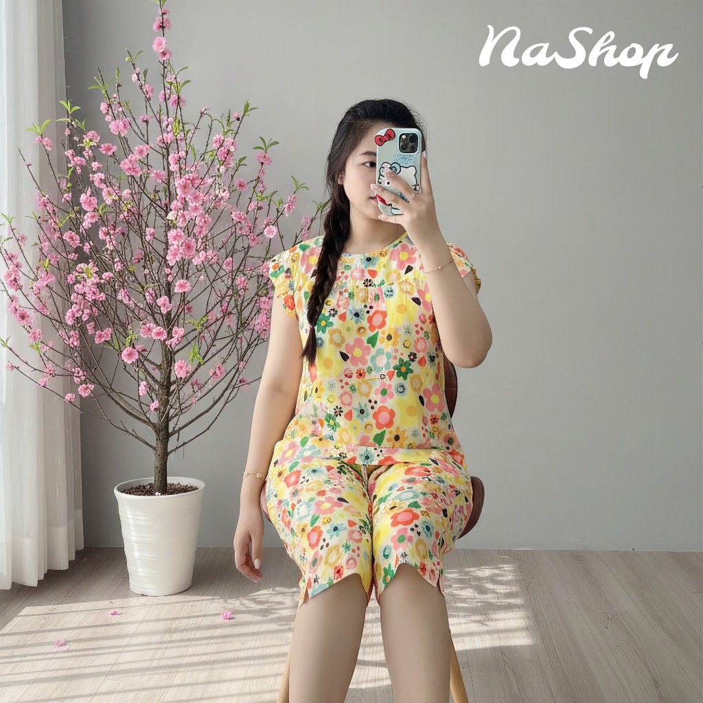 Đồ bộ mặc nhà Quần lửng Tay cánh tiên Chất vải tôn lanh m... (4)