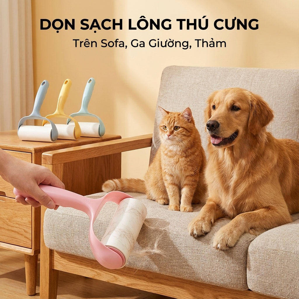 Cây Lăn Bụi Làm Sạch Quần Áo Ga Giường Sofa Kèm Lõi Thay Thế (4)