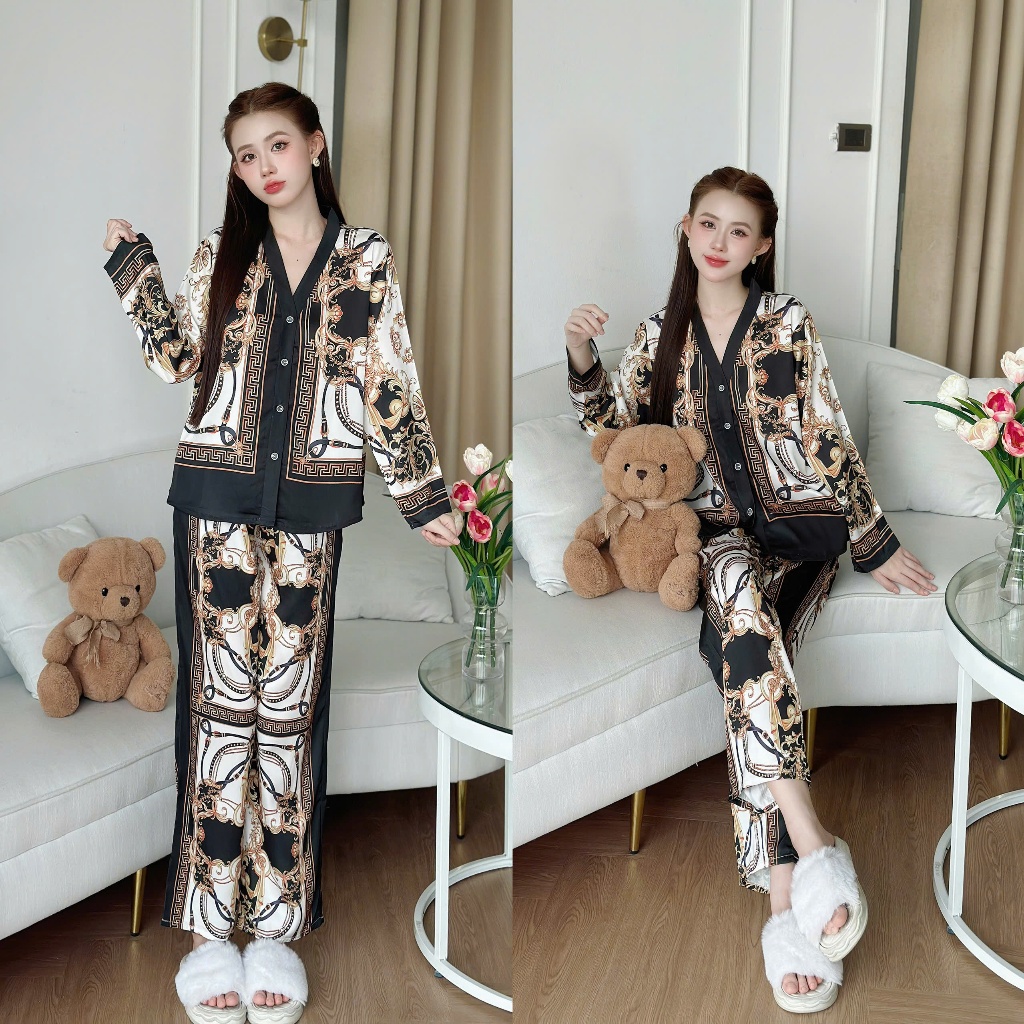 B� Ngủ Pijama D� i Tay Hisexy Set Pijama D� i tay Lụa Lat... (5)