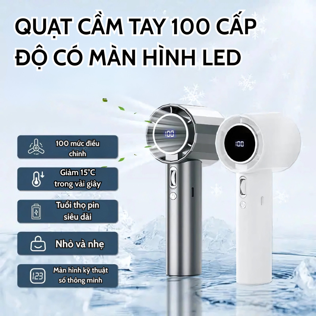 Quạt Cầm Tay Mini Tốc Độ Cao 100 Mức Gió Màn Hình Led Hiệ... (5)