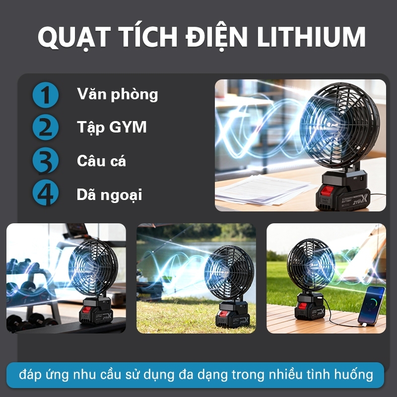 Quạt Tích Điện 8inch Chất Liệu Full Thép Không Rỉ Dùng Pi... (5)