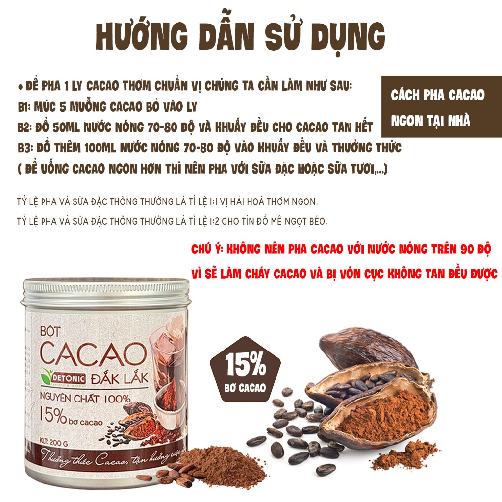 Bột Cacao Nguyên Chất DETONIC 15% bơ cacao thượng hạng (5)
