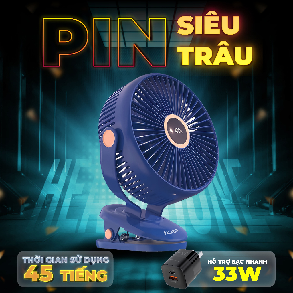 Quạt Tích Điện Kẹp Loại To HUTA Q22 Pin Trâu.Quạt Tích Đ... (5)