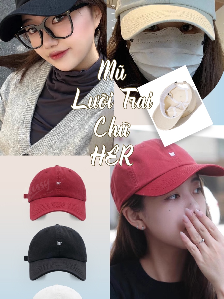 [Choice] Mũ lưỡi trai nam nữ Jussy Official thêu chữ Her ... (5)