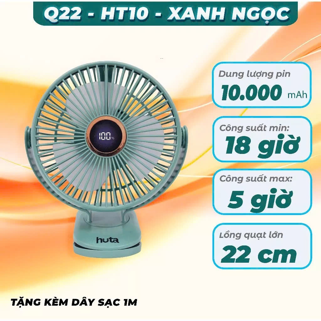 Quạt Tích Điện Kẹp Loại To HUTA Q22 Pin Trâu.Quạt Tích Đ... (5)