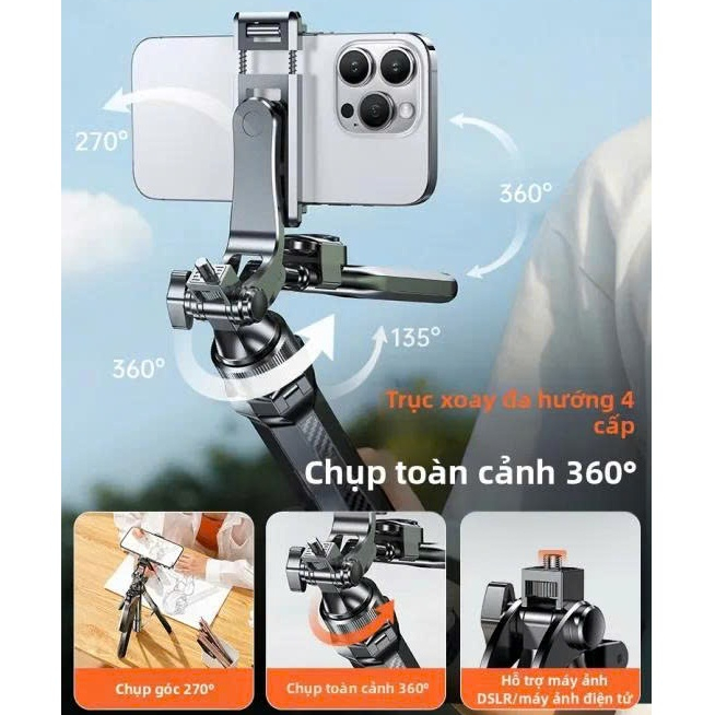 Gậy chụp ảnh selfie 4 chân tích hợp tripod 1m8 bluetooth ... (5)