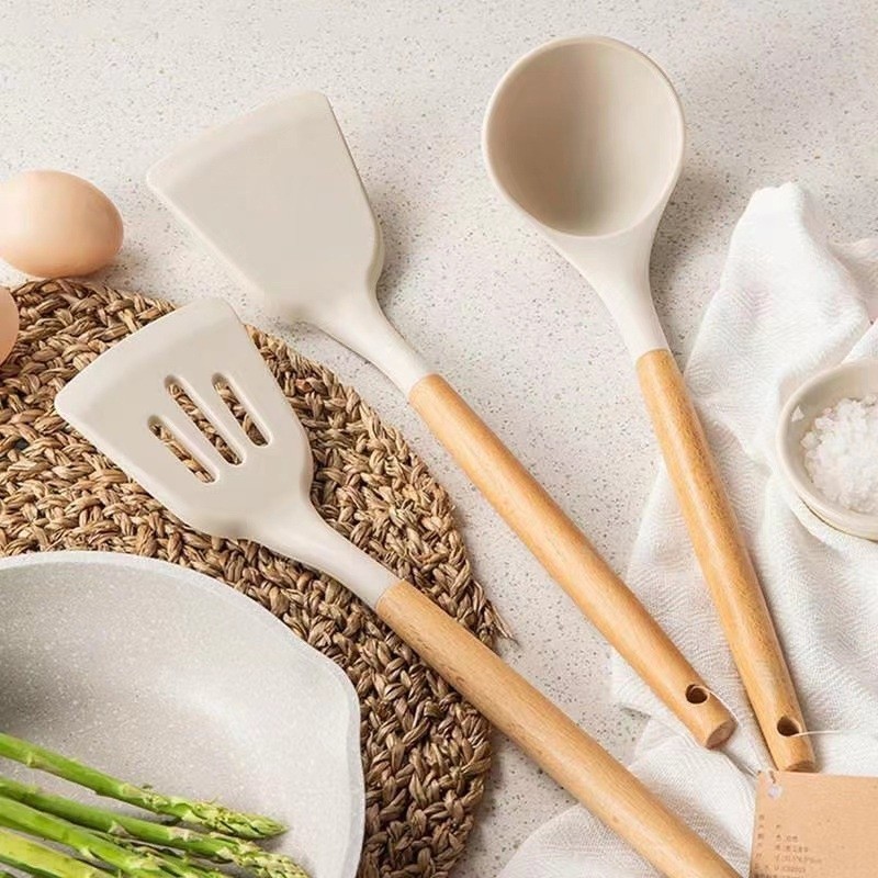 🏵️COD🏵️Bộ Dụng Cụ Nấu Ăn Bằng Silicone Cán Gỗ Kitchen Set... (5)