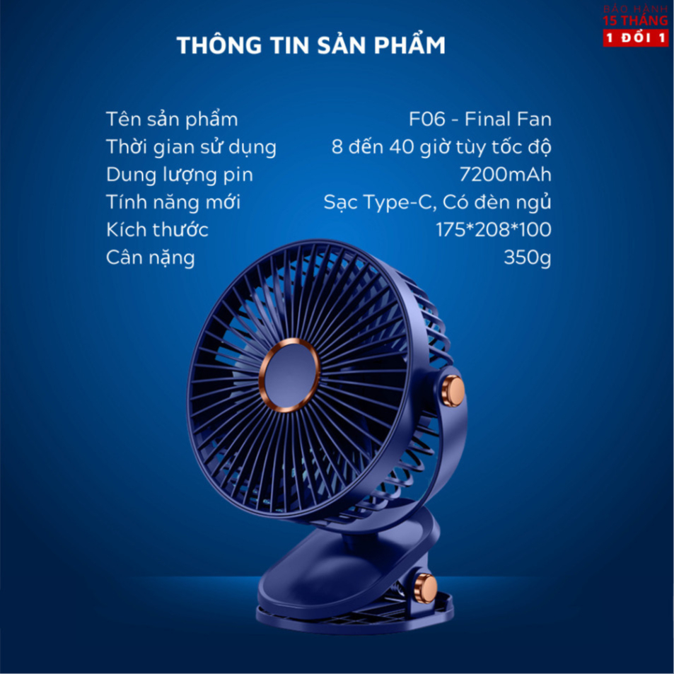 Quạt tích �i�n PTLUXURY kẹp b� n mini �� b� n có �èn led ... (5)