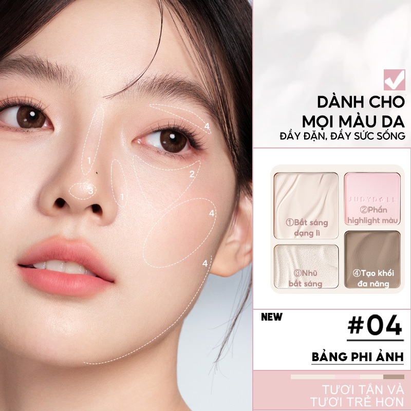 JUDYDOLL Phấn bắt sáng tạo kh�i 4 ô Highlight Contour Pal... (5)