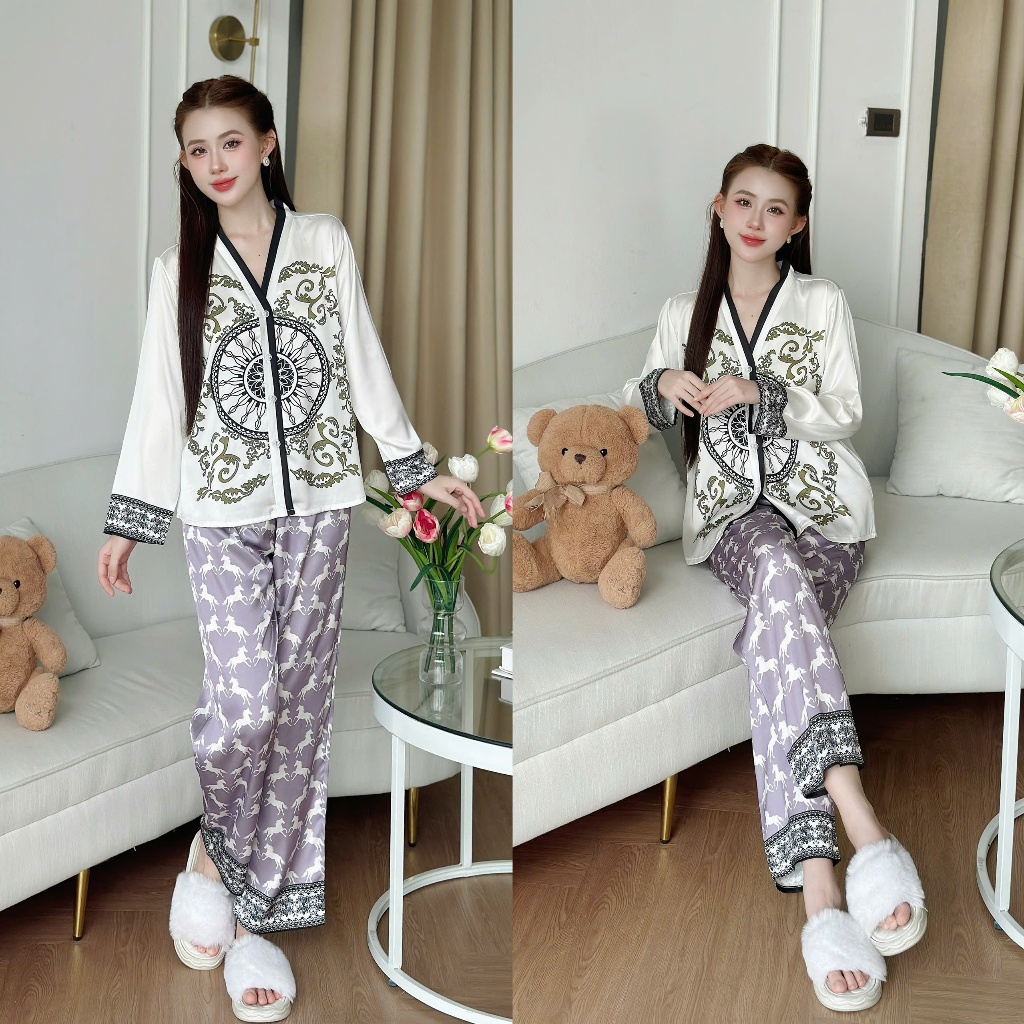 B� Ngủ Pijama D� i Tay Hisexy Set Pijama D� i tay Lụa Lat... (6)
