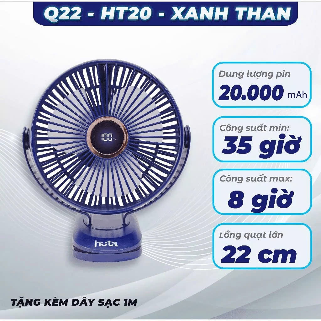 Quạt Tích Điện Kẹp Loại To HUTA Q22 Pin Trâu.Quạt Tích Đ... (6)
