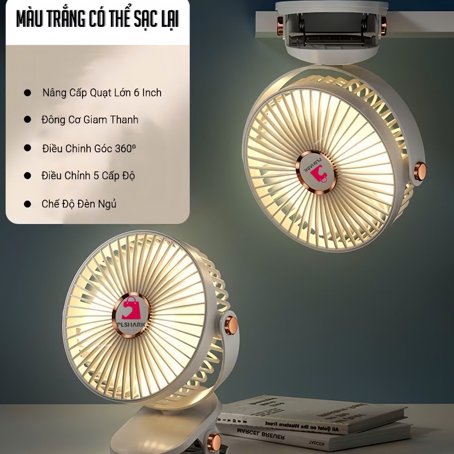 Quạt tích �i�n PTLUXURY kẹp b� n mini �� b� n có �èn led ... (6)