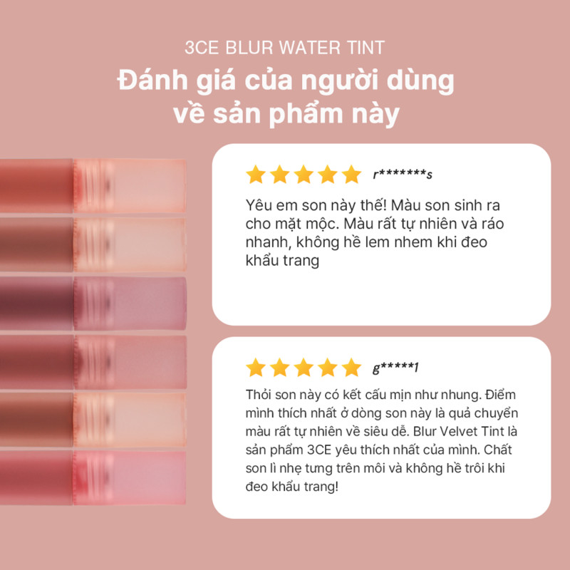 Son Kem 3CE Cho Vi�n Môi M� Ảo Không Lem Blur Water Tint ... (6)