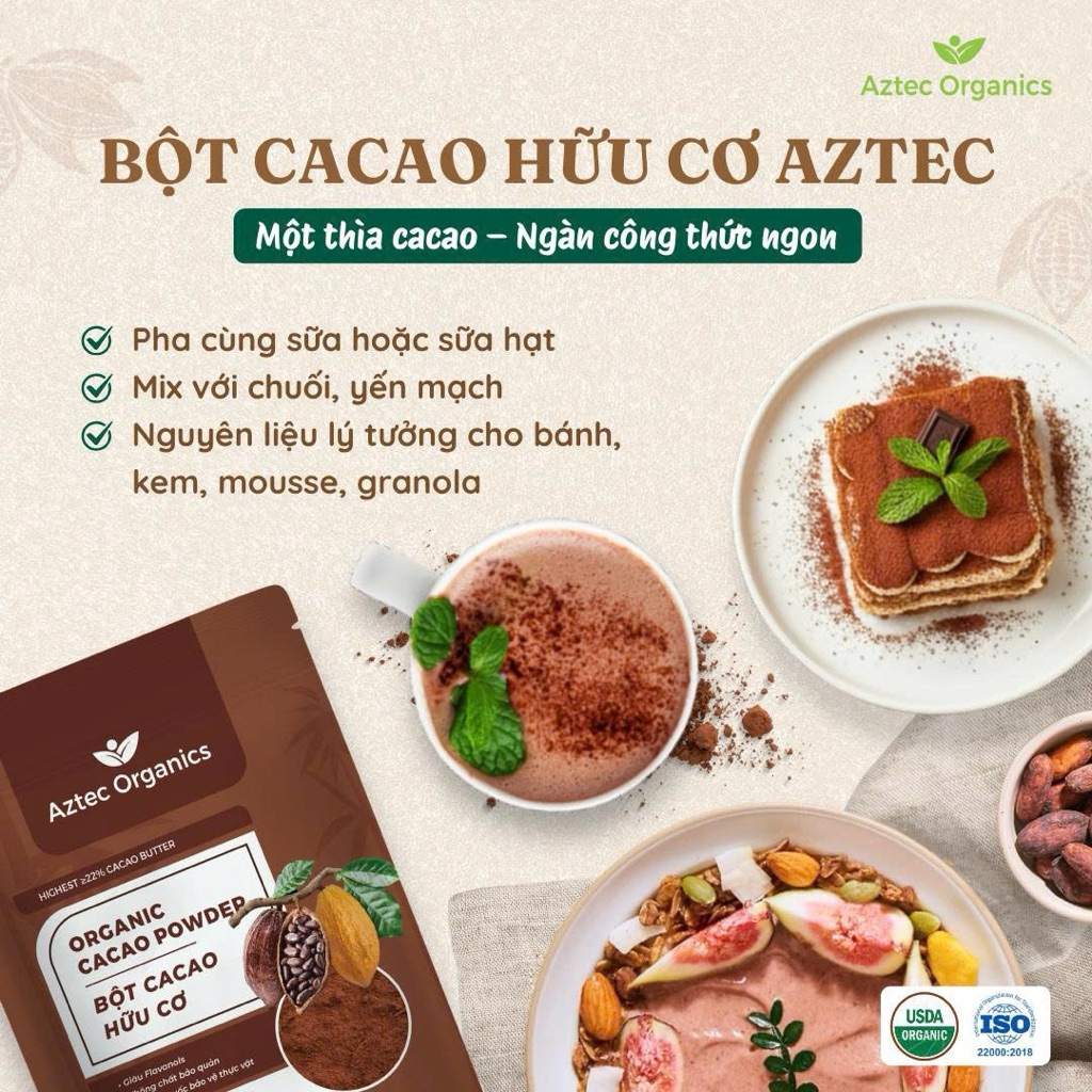 Bột Cacao Hữu Cơ Aztec Organic Nguyên Chất 100% | Giàu Fl... (6)