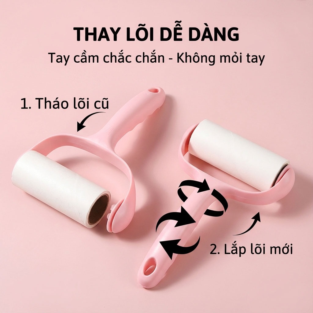 Cây Lăn Bụi Làm Sạch Quần Áo Ga Giường Sofa Kèm Lõi Thay Thế (6)