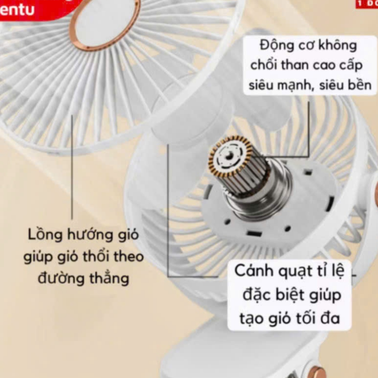 ( HÀNG CHUẨN) Quạt tích điện kẹp bàn mini 5 mức độ có đèn... (7)