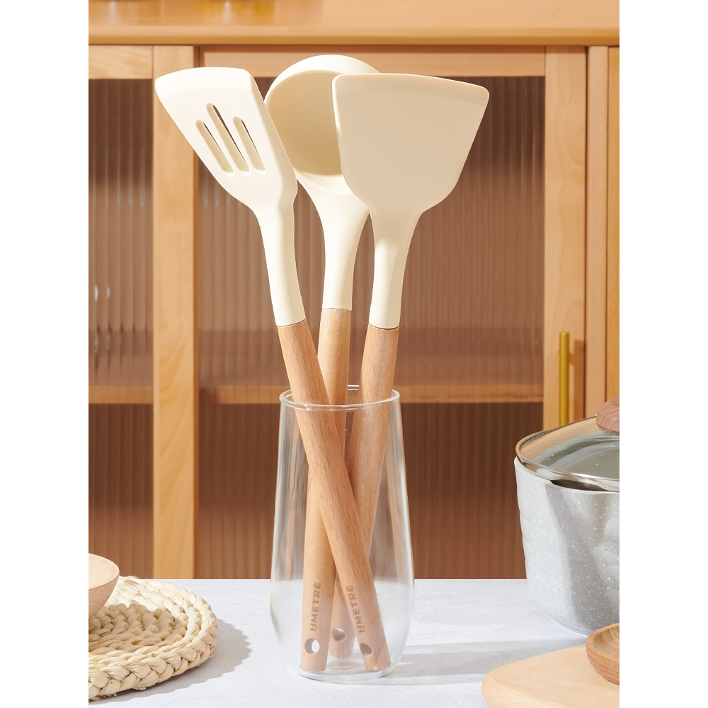🏵️COD🏵️Bộ Dụng Cụ Nấu Ăn Bằng Silicone Cán Gỗ Kitchen Set... (7)